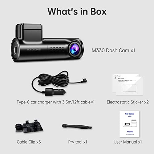 AZDOME M330 1080P FHD Dash Cam, Built-in WiFi Dashcams for Cars, Voice Control Car Camera, 0.96" Screen, Super Capacitor, Night Vision, G-Sensor, Parking Monitor, Loop Recording