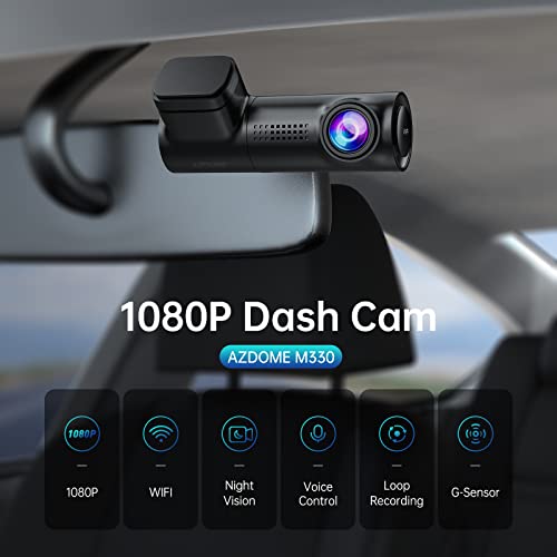 AZDOME M330 1080P FHD Dash Cam, Built-in WiFi Dashcams for Cars, Voice Control Car Camera, 0.96" Screen, Super Capacitor, Night Vision, G-Sensor, Parking Monitor, Loop Recording