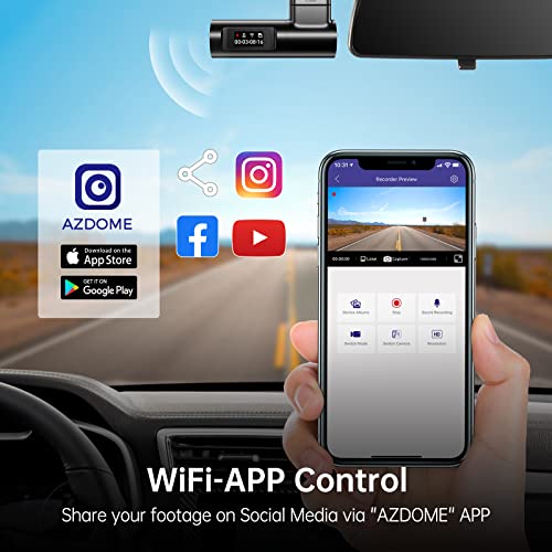 AZDOME M330 1080P FHD Dash Cam, Built-in WiFi Dashcams for Cars, Voice Control Car Camera, 0.96" Screen, Super Capacitor, Night Vision, G-Sensor, Parking Monitor, Loop Recording