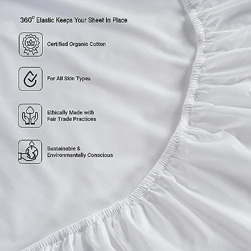 LANE LINEN 100% Organic Cotton White Twin Sheets Set, 3-Piece Pure Organic Cotton Percale Sheets,Twin Sheets, Ultra Soft Bedding Sheets, Fits Mattress Upto 15" Deep - White