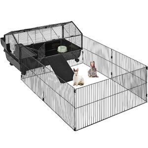 yaheetech 39'' rabbit cage rolling small animal cage with playpen/ramps/water bottle/hay feeder/bowl for guinea pigs, chinchillas, hedgehogs, tortoises, pet cage for rabbit indoor, black