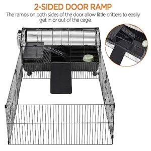 Yaheetech 39'' Rabbit Cage Rolling Small Animal Cage with Playpen/Ramps/Water Bottle/Hay Feeder/Bowl for Guinea Pigs, Chinchillas, Hedgehogs, Tortoises, Pet Cage for Rabbit Indoor, Black