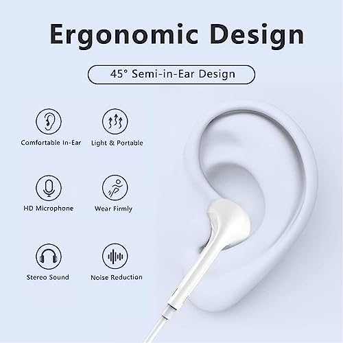 Case Logic Apple Headphones Lightning Earphones iPhone Earbuds, Wired in Ear Stereo Noise Canceling Isolating for 14 13 12 11 Pro Max X XS 8 7 SE, White (Built Microphone & Volume Control) GTR00