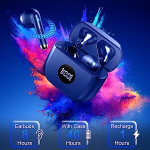 Wireless Earbuds, Bluetooth 5.3 Ear Buds LED Power Display Headphones Bass Stereo, Bluetooth Earbuds in-Ear Noise Cancelling Mic, 40H Playback Mini Case IP7 Waterproof Sports Earphones for Android iOS