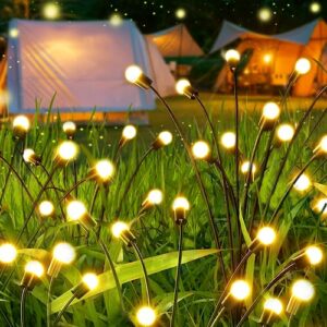firefly solar garden lights outdoor: 4 pack solar firefly lights waterproof lights, 8led vibrant firefly starburst swaying lights,solar powered firefly lights applicable to decoration planter outdoor