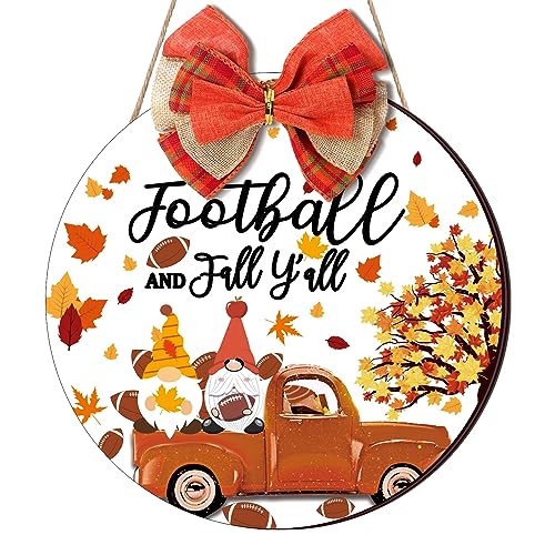 Fall Y'all Front Door Sign Fall Football Wreaths Autumn Gnome Maple Leaves Hanger Sign Decorative Sign for Outside Thanksgiving Harvest Farmhouse Seasonal Holiday Yard Decor