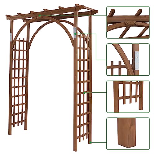 Yone jx je 85Inch Wooden Fir Garden Arbor with Trellis, Decoration Outdoor Rose Arbor with Metal Connection for Climbing Plants, Wedding Arch for Ceremony, Bridal Party, Archway, Lawn, Patio