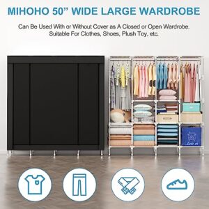 Mihoho Portable Wardrobe, 67 Inch Closet for Hanging Clothes, Metal Clothing Rack Organizer, Free Standing Wardrobe with Black Oxford Fabric Cover, 67" WX65 HX17.7 D (Classic Black, King-Size)