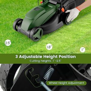 Safstar Electric Corded Lawn Mower Clearance, 12-AMP 14-Inch Walk-Behind Lawnmower with Collection Box, 3 Adjustable Height Position, Self Locking Function, 2-in-1 Push Lawn Mower for Backyard Patio