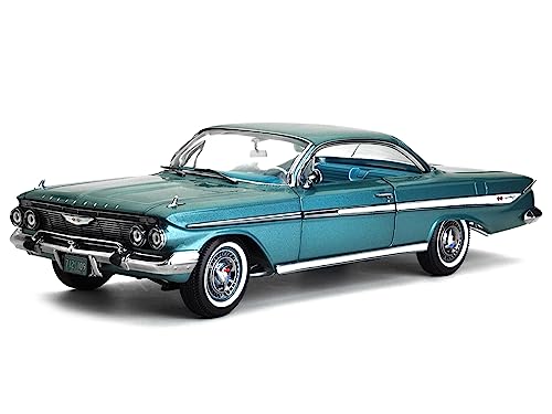 1961 Chevy Impala Sport Coupe Twilight Turquoise Metallic with Turquoise Interior American Collectibles Series 1/18 Diecast Model Car by Sun Star SS-2109