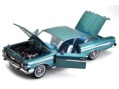 1961 Chevy Impala Sport Coupe Twilight Turquoise Metallic with Turquoise Interior American Collectibles Series 1/18 Diecast Model Car by Sun Star SS-2109