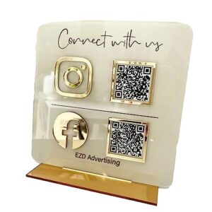 sleek acrylic qr code display stand, customisable, enhance your display, 7x7" square size, multi qr code sign for office desk display, showcase social media icon with style, instagram & facebook sign