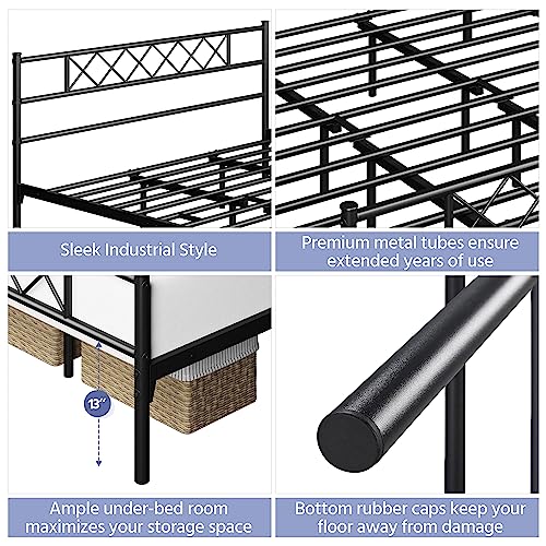 Topeakmart Metal Platform Bed Frame Mattress Foundation with Headboard & Footboard, No Box Spring Needed, Under-Bed Storage, Easy Assembly, California King, Black
