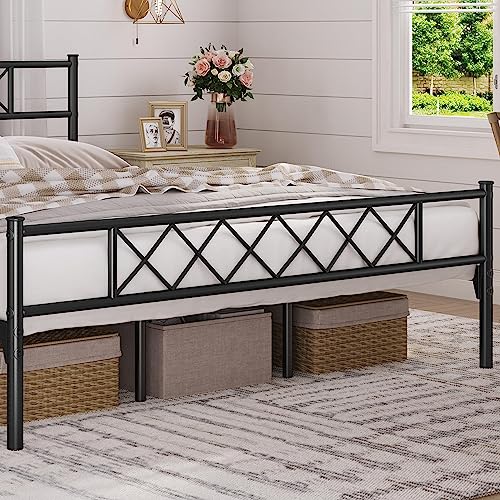 Topeakmart Metal Platform Bed Frame Mattress Foundation with Headboard & Footboard, No Box Spring Needed, Under-Bed Storage, Easy Assembly, California King, Black