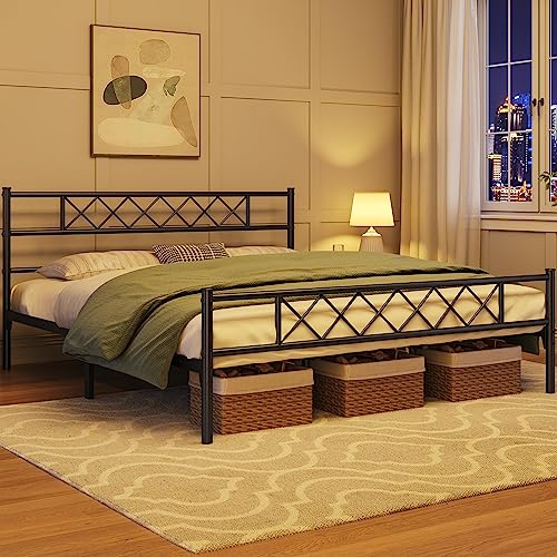 Topeakmart Metal Platform Bed Frame Mattress Foundation with Headboard & Footboard, No Box Spring Needed, Under-Bed Storage, Easy Assembly, California King, Black