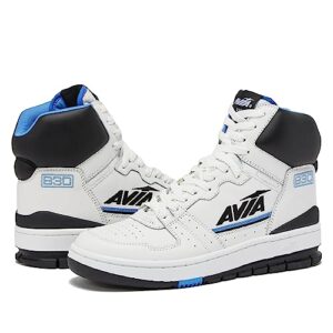 avia 830 men’s basketball shoes, retro sneakers for indoor or outdoor, street or court - white/black/medium blue, 12 medium