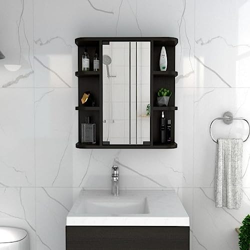 Medicine Cabinet Milano,Six External Shelves Mirror, Bathroom - Black