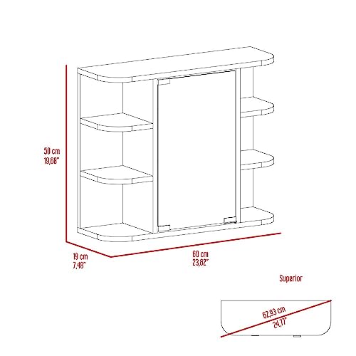 Medicine Cabinet Milano,Six External Shelves Mirror, Bathroom - Black