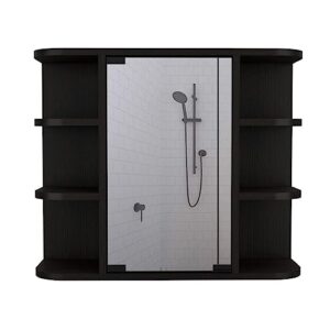 Medicine Cabinet Milano,Six External Shelves Mirror, Bathroom - Black