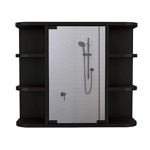 Medicine Cabinet Milano,Six External Shelves Mirror, Bathroom - Black