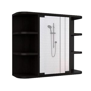 Medicine Cabinet Milano,Six External Shelves Mirror, Bathroom - Black