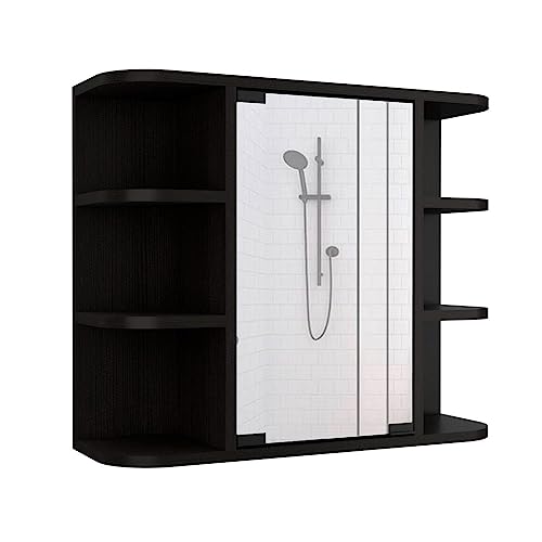 Medicine Cabinet Milano,Six External Shelves Mirror, Bathroom - Black