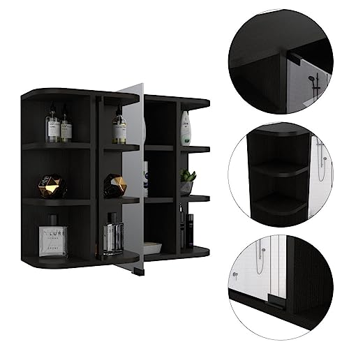 Medicine Cabinet Milano,Six External Shelves Mirror, Bathroom - Black