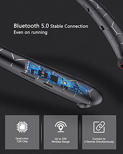 Yarayeon Bluetooth Headphones.Neckband Bluetooth Headphones with Vibration.IPX5 Sweatproof.Noise Canceling Stereo Headphones and Retractable Earbuds for Sports.Music.Meetings (Black2)