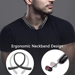 Yarayeon Bluetooth Headphones.Neckband Bluetooth Headphones with Vibration.IPX5 Sweatproof.Noise Canceling Stereo Headphones and Retractable Earbuds for Sports.Music.Meetings (Black2)