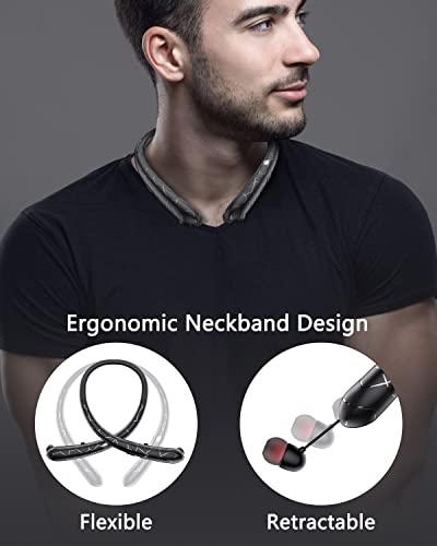 Yarayeon Bluetooth Headphones.Neckband Bluetooth Headphones with Vibration.IPX5 Sweatproof.Noise Canceling Stereo Headphones and Retractable Earbuds for Sports.Music.Meetings (Black2)