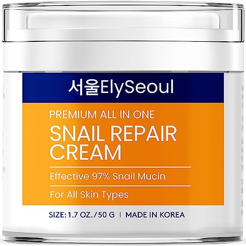 ElySeoul Snail Mucin 97% Repair Cream, Snail Mucin Moisturizer, Snail Mucin Face Moisturizer, Korean Face Moisturizer, Moisturizer Face Cream Korean, Face Moisturizer for All Skin Types (1.7 OZ)