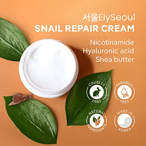 ElySeoul Snail Mucin 97% Repair Cream, Snail Mucin Moisturizer, Snail Mucin Face Moisturizer, Korean Face Moisturizer, Moisturizer Face Cream Korean, Face Moisturizer for All Skin Types (1.7 OZ)