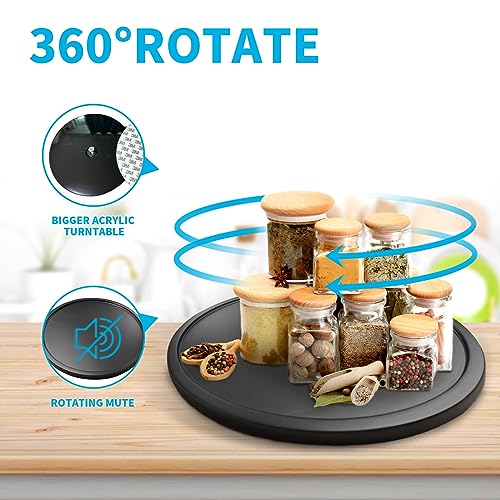 13.2 inch Black Bathroom Lazy Susan Counter Non-Skid Tray for Cabinet Pantry Kitchen Home Table, Made of Beech, DIY Assembly Turntable Lazy Susan Organizer