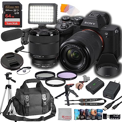 Sony a7 IV Mirrorless Digital Camera 33MP w/ 28-70mmmm Lens, 64GB Extreem SpeedMemory,Videl Microphone, LED Video Light, Case. Tripod, Filters, Hood, Grip, & Video & Photo Editing Software Kit