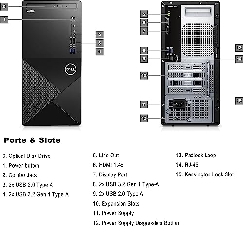 Dell Vostro 3910 Business Desktop Computer, 12th Gen Intel Core i5-12400 Processor, 16GB DDR4 RAM, 256GB PCIe SSD + 1TB HDD, WiFi 6, DVD-RW, Display Port, HDMI, Windows 11 Pro, Black