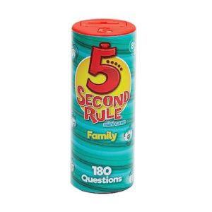 5 second rule game family edition (mini tube) - simple question card game for family fun, party, kids, travel, game night & sleepovers - think fast and shout out answers - for ages 8+