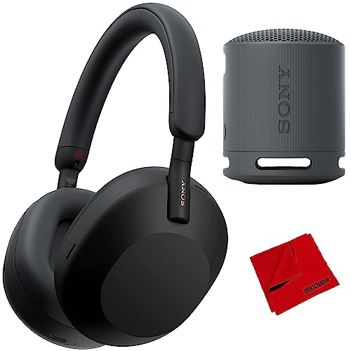 Sony WH-1000XM5 Wireless Industry Leading Noise Canceling Headphone (Black) Bundle with XB100 Compact Bluetooth Wireless Speaker and Microfiber Cloth