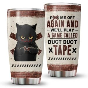 34hd cat lovers halloween gifts, horror cat tumbler stainless steel with lid 20 oz, halloween black cat coffee mug, horror cat gifts for women