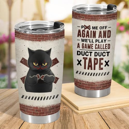 34HD Cat Lovers Halloween Gifts, Horror Cat Tumbler Stainless Steel with Lid 20 oz, Halloween Black Cat Coffee Mug, Horror Cat Gifts for Women