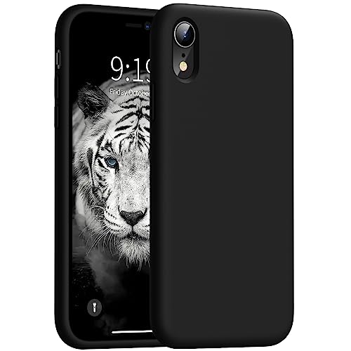 OuXul iPhone XR Case, Full Covered Shockproof Phone Case Flexible Liquid Silicone Gel Rubber Cover, Slim Fit Protective Phone Case 6.1 inch with Soft Anti-Scratch Microfiber Lining(Black)