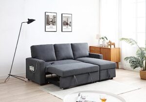 uhome upholstered sleeper sofa with usb ports sectional couch reversible sofabed, full xl, black