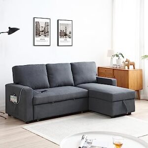 uhome Upholstered Sleeper Sofa with USB Ports sectional Couch Reversible Sofabed, Full XL, Black