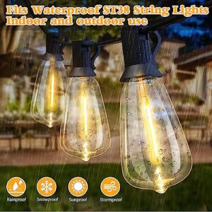 25 Pack Edison LED Light Bulbs, 0.6 watt E12 Screw Base Replacement Bulbs, LED Shatterproof Bulbs ST38 Clear Plastic Light Bulbs for Outdoor Patio ST38 String Lights, Warm White