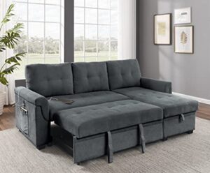 uhome upholstered sleeper sofa with usb ports sectional couch reversible sofabed, full xl, gray