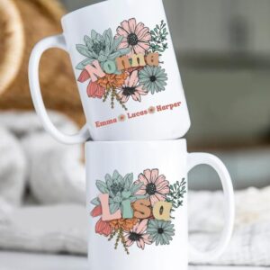Personalized Travel Mug for Nonna Coffee Mug for Grandma New Nonna Birthday Cup Mothers Day Gift for Nonna with Kids Name Custom Insulated Floral Mug White Mug Nonna Mug New Nonna Gift