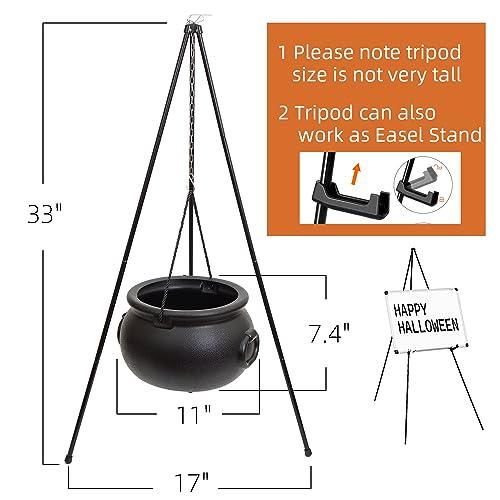 Halloween Decor Outdoor - Large Witches Cauldron on Tripod with LED Light Yard Home Porch Decorations Hocus Pocus Candy Bowl by BIGINIWA