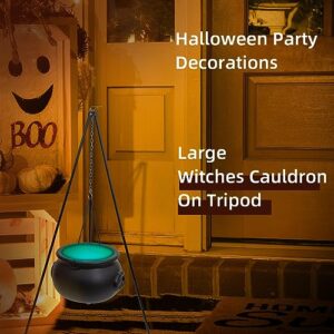 Halloween Decor Outdoor - Large Witches Cauldron on Tripod with LED Light Yard Home Porch Decorations Hocus Pocus Candy Bowl by BIGINIWA