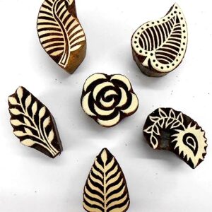 Crafts of India Flowers and Leaf Wooden Blocks Stamps for Printing on Textiles, Pottery Crafts,Henna, Scrapbooking (Set of 6)