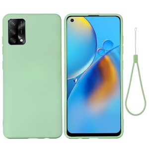 case for oppo a74/oppo f19, liquid silicone protective phone case for oppo a74/oppo f19 with silicone lanyard, slim thin soft shockproof cover for oppo a74/oppo f19 silicone case green