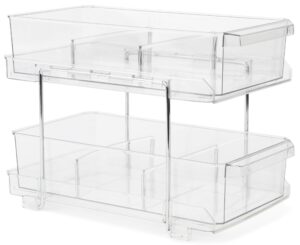 2-tier clear organizer - pull-out kitchen pantry & medicine cabinet storage - bathroom vanity counter & under-sink slide-out tray w/dividers - multipurpose organizing bins - closet container